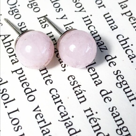 PINK QUARTZ STUD SPHERE EARRING - Picture 1 of 1